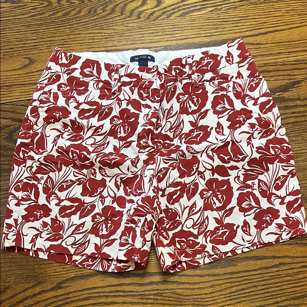 Lands' End Red and White Floral Women Shorts